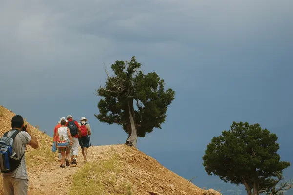 Walkers on a mountain trail in the Akdağ highlands