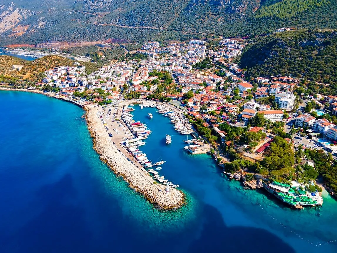 Kaş and its harbour from above