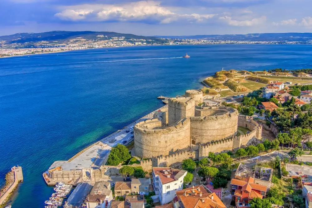 Aerial view of Kilitbahir Castle on the shore of the Dardanelles
