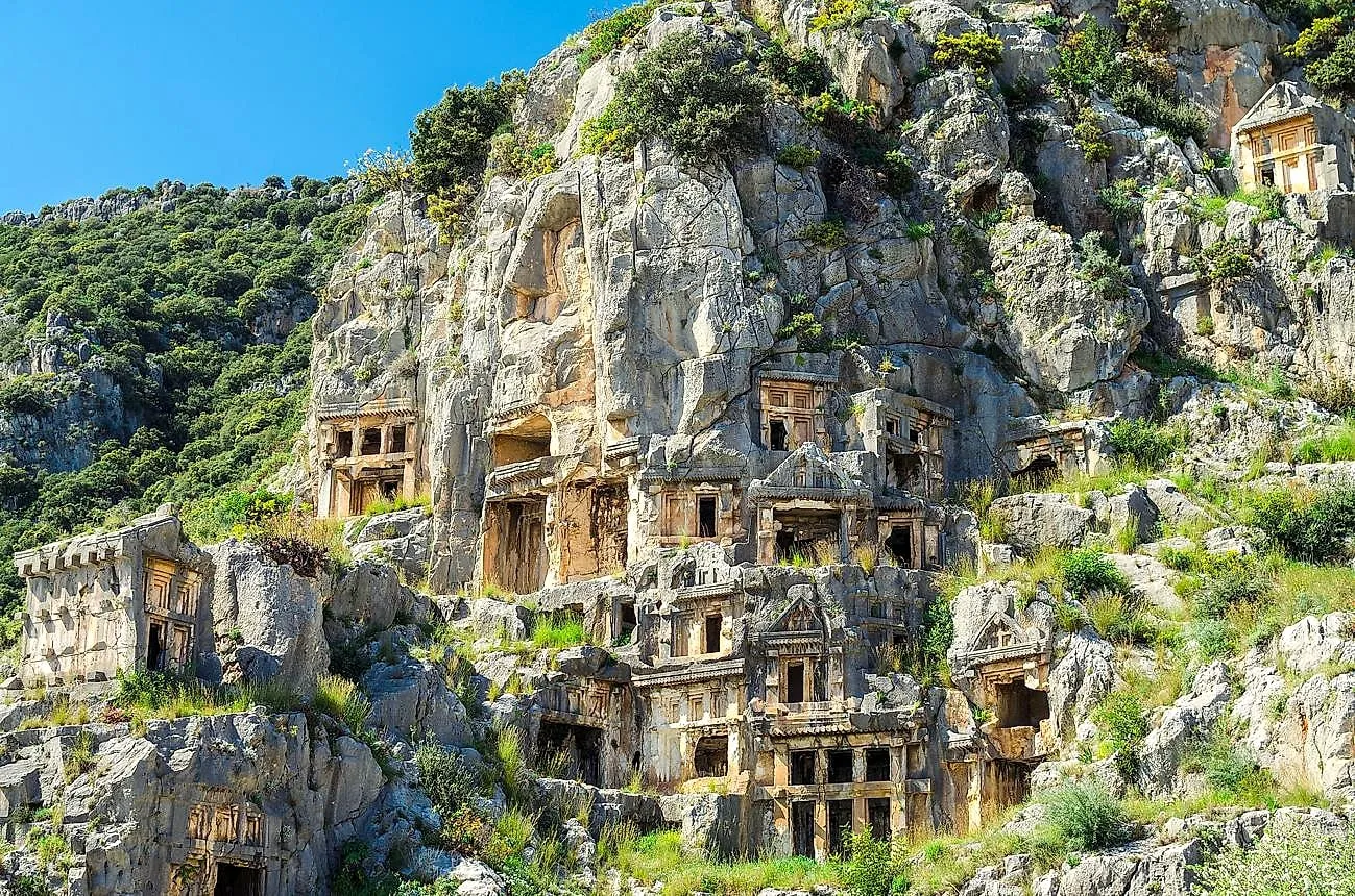 Lycian rock tombs carved into the cliff at Myra